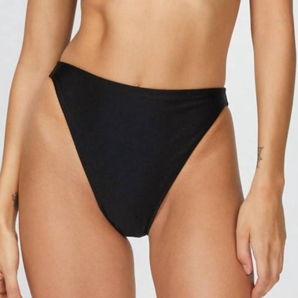 ADRIANA DEGREAS Solid High Leg Strapless Bikini Bottom in Black Size S - Picture 1 of 2